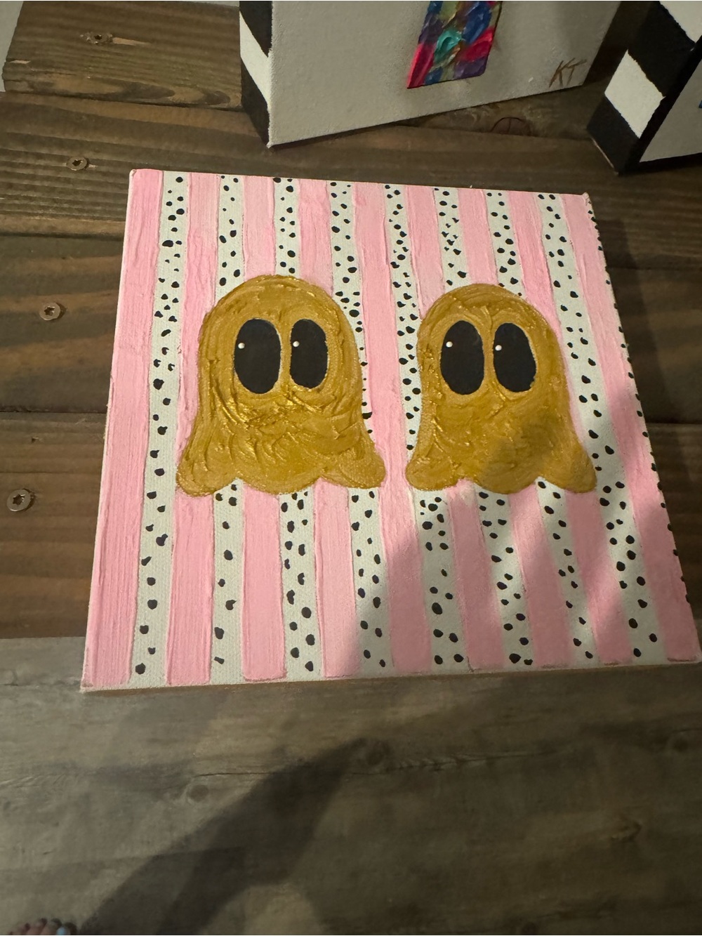 Handpainted Pink & Gold Ghost Canvas Wall Art - Unbranded